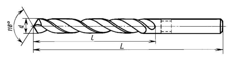 Сверло спиральное с коническим хвостовиком чертеж