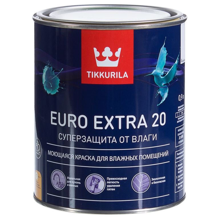 Краска для влажных помещений EURO EXTRA 20 A полуматовая 0,9 л