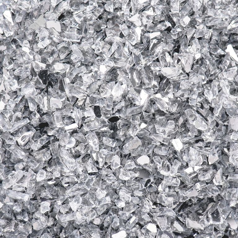 Стеклянная крошка зеркальная двусторонняя Rich Silver, средняя, 100г. Размер частиц: 3-6 мм