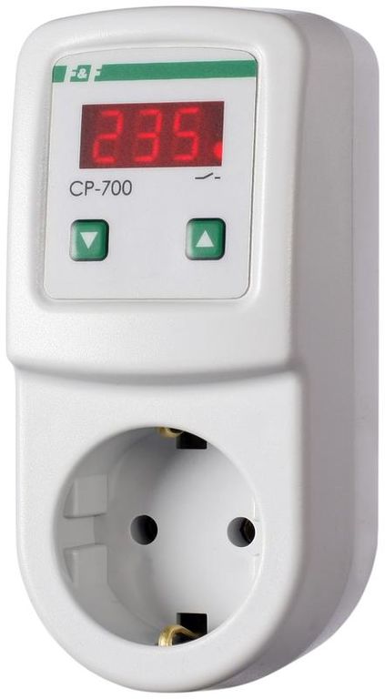 Реле напряжения CP-700 (однофазный; цифровая индикация напряжения тип корпуса вилка-розетка; 150-300В 16А 1NO IP20) F&F