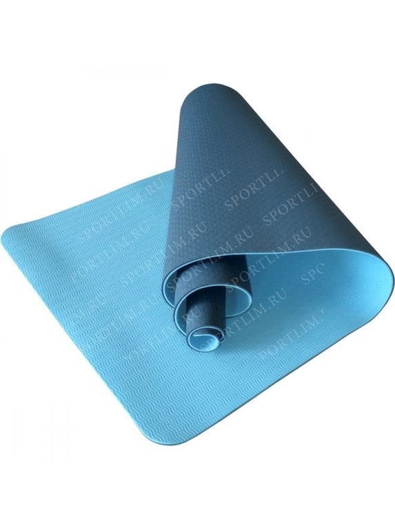 Коврик для йоги 2-х слойный ТПЕ 183х61х0,6 см (синий/голубой) (B34508) TPE-
