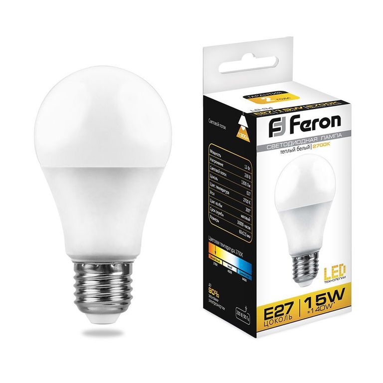 Лампа светодиодная Feron LB-94 25628 E27 15W 2700K теплый белый
