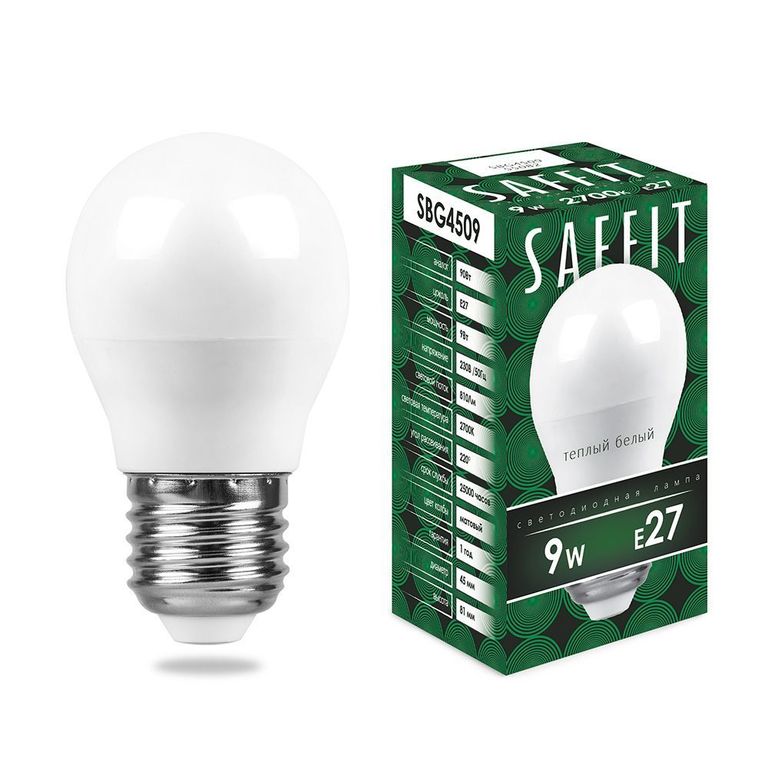 Лампа светодиодная SAFFIT SBG4509 55082 E27 9W 2700K G45