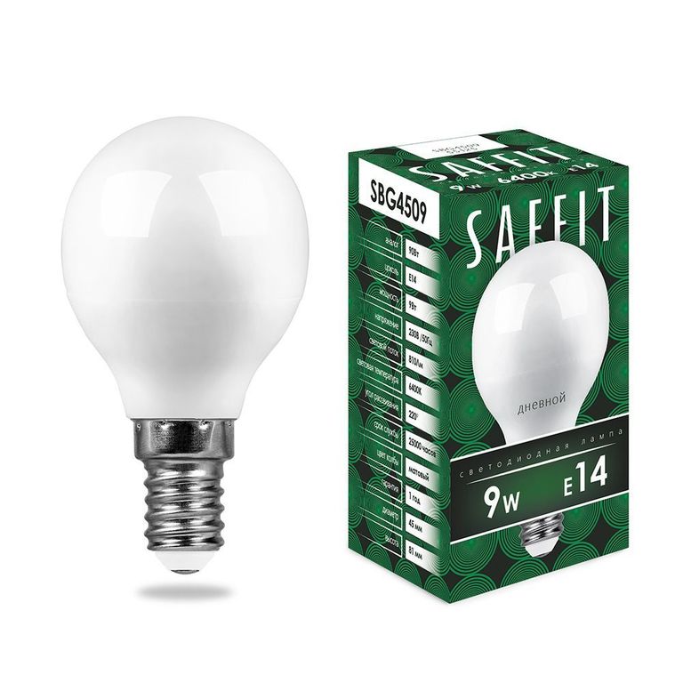 Лампа светодиодная SAFFIT SBG4509 55081 E14 9W 4000K G45