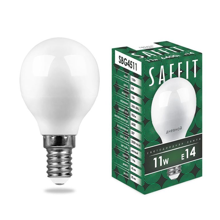 Лампа светодиодная SAFFIT SBG4511 55140 E14 11W 6400K G45