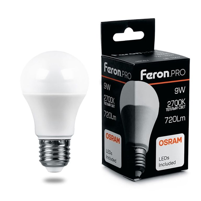 Лампа светодиодная Feron.PRO LB-1009 38026 Шар E27 9W 2700K OSRAM LED