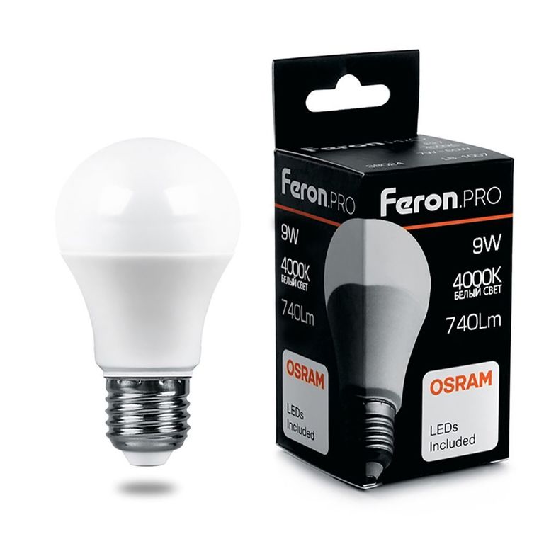 Лампа светодиодная Feron.PRO LB-1009 38027 Шар E27 9W 4000K OSRAM LED