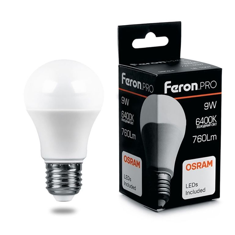 Лампа светодиодная Feron.PRO LB-1009 38028 Шар E27 9W 6400K OSRAM LED