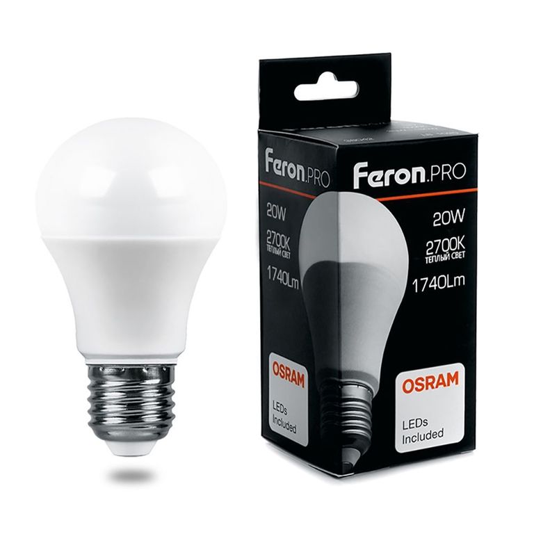 Лампа светодиодная Feron.PRO LB-1020 38041 Шар E27 20W 2700K OSRAM LED