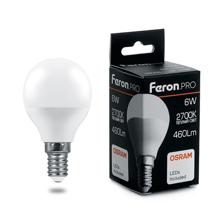 Лампа светодиодная Feron.PRO LB-1406 38065 Шарик E14 6W 2700K OSRAM LED