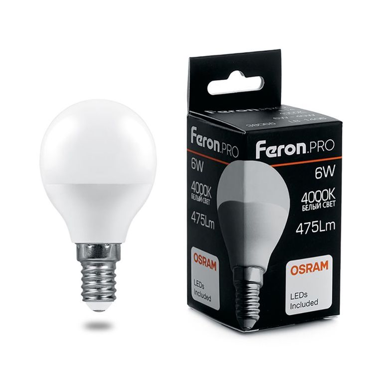 Лампа светодиодная Feron.PRO LB-1406 38066 Шарик E14 6W 4000K OSRAM LED