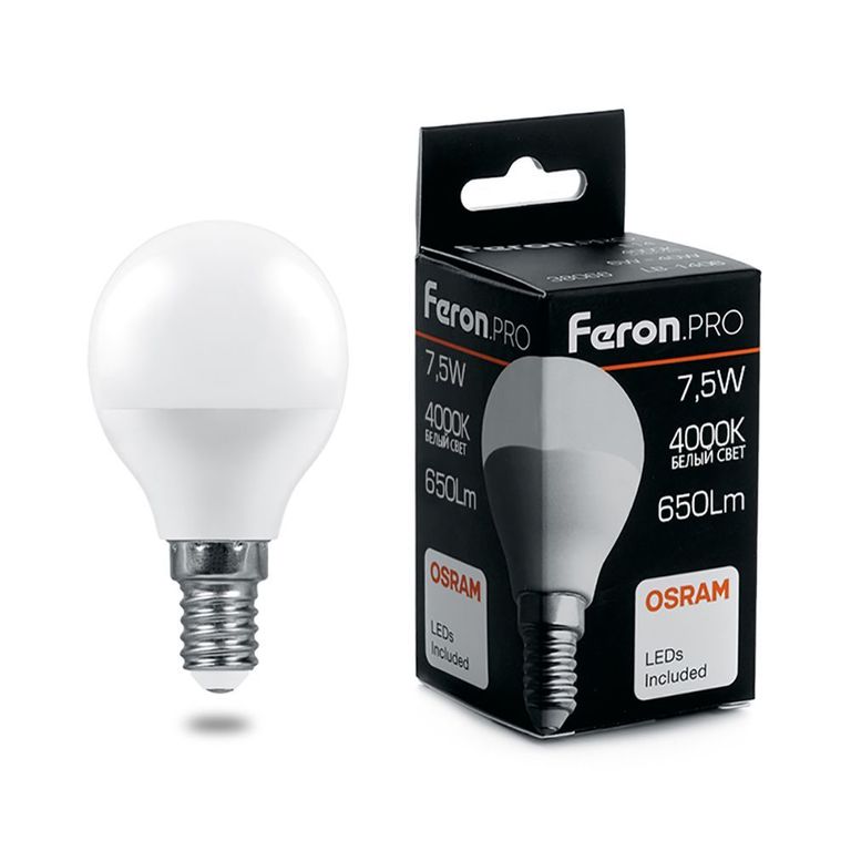Лампа светодиодная Feron.PRO LB-1407 38072 Шарик E14 7.5W 4000K OSRAM LED