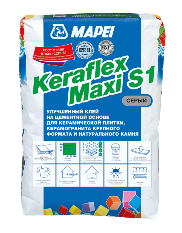 Клей эластичный Мапей Керафлекс Макси, KERAFLEX MAXI S1 Улучшенный, цвет серый (25 кг)