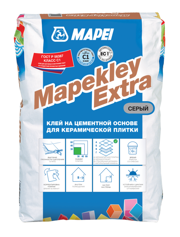 Клей цементный для керамической плитки Mapei Mapekley Extra