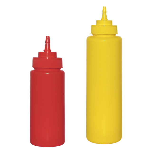 Бутылка для соуса 250мл, пластик желтый, красный