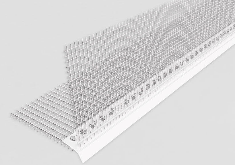 Уголок для штукатурки откосов. Профиль-капельник ПВХ С АРМ.сеткой 2,5м. Профиль-капельник ПВХ С армирующей сеткой 2,5м. Профиль-капельник ПВХ С армирующей сеткой 12.5х12.5х2500. Профиль-капельник ПВХ С армирующей сеткой 2500мм Isomax.